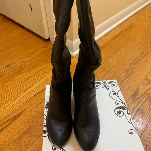 Black Wedge Mid High Boots - Picture 2 of 6